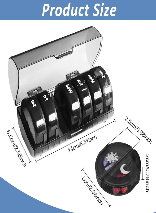 ZIBUYU® Pill Organizer Box Weekly Day & Night Pill Tablets Travel Case Opaque 2.36 inches Round Plastic Dual Compartment Pill Fresh Box Portable Pill Box for Pills, Tablets, Supplyments - Image 2